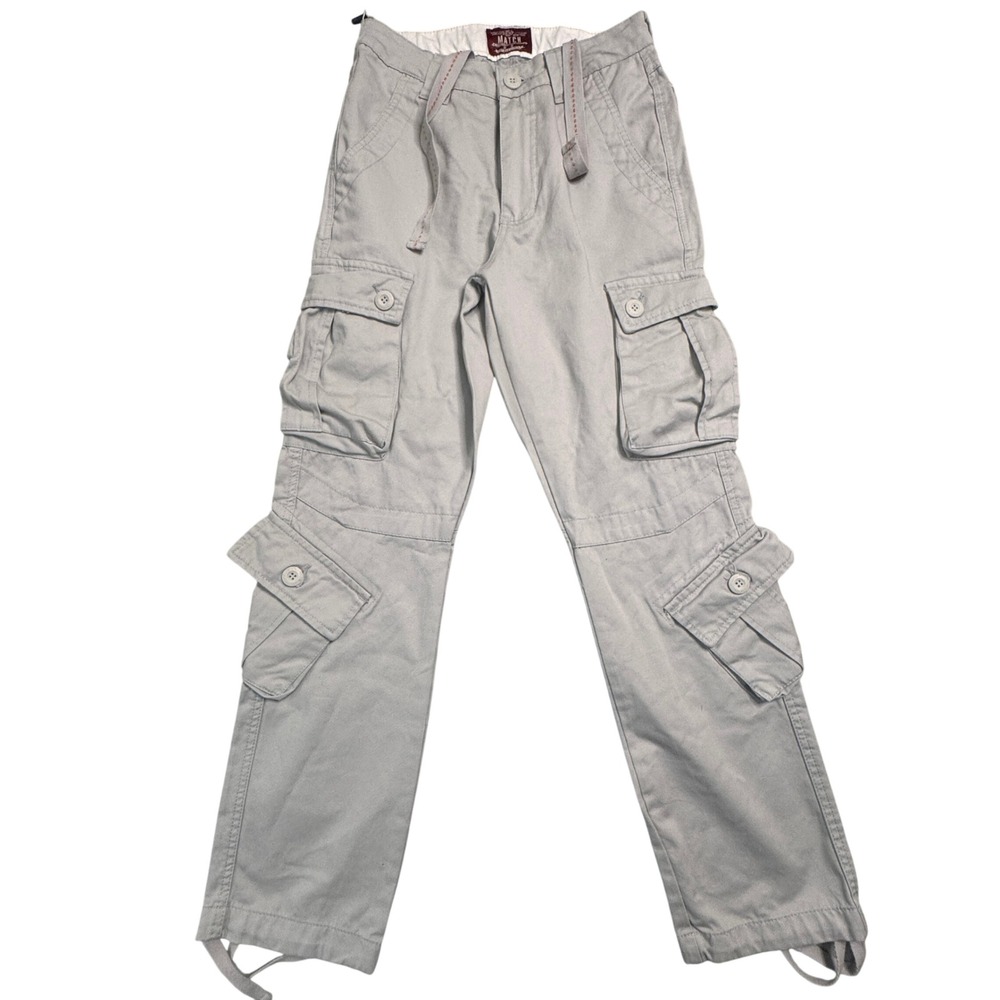 NWT MATCHSTICK Mens Cargo Pants Light Gray Utility Pockets Drawstring‎ W28xL30